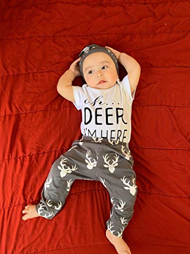bakjuno Baby Boy Deer Outfit Mommy's New Man Clothes Daddy's Hunting Buddy Pant Set(0-3 Months, White03) by 