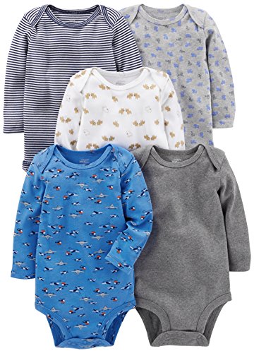 Simple Joys by Carter's Baby Boys' Long-Sleeve Bodysuit, Pack of 5, Blue/Grey/White, 3-6 Months by Carter's Simple Joys - Private Label