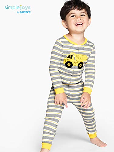Simple Joys by Carter's Baby Boys' Snug Fit Footless Cotton Pajamas, Pack of 3, Blue/Navy/Grey, Trucks/Dinosaur/Monster, 6-9 Months from Carter's Simple Joys - Private Label
