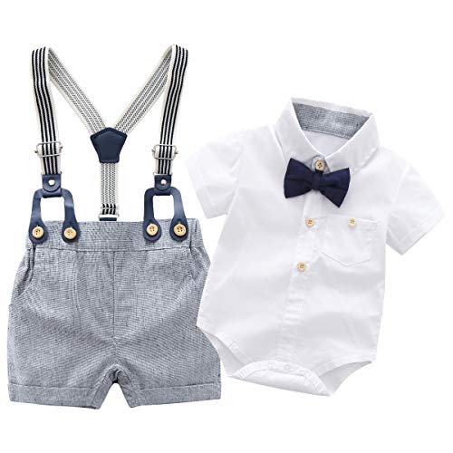 Boarnseorl Baby Boys Gentleman Outfits Suits, Infant Short Sleeve Shirt+Bib Pants+Bow Tie Overalls Clothes Set,6-9M by Boarnseorl