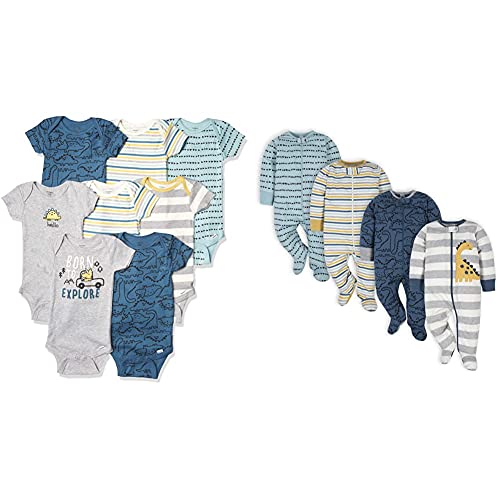 Gerber Baby Boys' 8-pack Short Sleeve Onesies and 4-Pack Sleep 'N Play Clothing Bundle, Dinosaur, Newborn by 