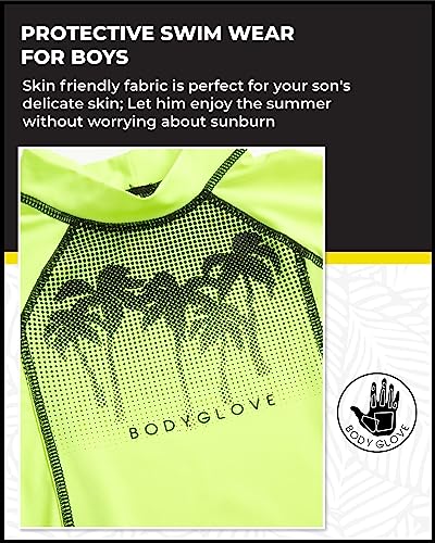 Body Glove Baby Boys' Toddler Rash Guard Swim Set - UPF 50+ Swim Shirt and Bathing Suit Trunks for Boys (2T-4T), Size 2T, Green Neon/Palm Trees from 