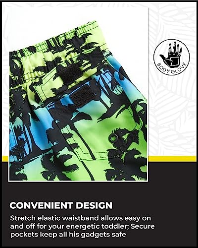 Body Glove Baby Boys' Toddler Rash Guard Swim Set - UPF 50+ Swim Shirt and Bathing Suit Trunks for Boys (2T-4T), Size 2T, Green Neon/Palm Trees from 
