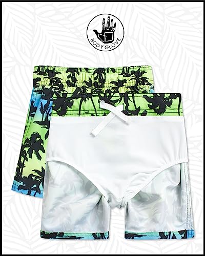 Body Glove Baby Boys' Toddler Rash Guard Swim Set - UPF 50+ Swim Shirt and Bathing Suit Trunks for Boys (2T-4T), Size 2T, Green Neon/Palm Trees from 