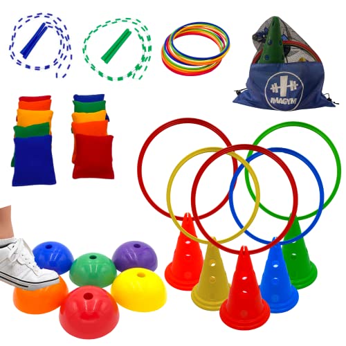 Imagym Obstacle Course For Kids - Ninja Warrior Ring Toss - Bean Bag Toss - Stepping Stones for Kids, Carnival Games, Recess Toy - Indoor Play Equipment for Kids - Playground Toys, Jump Ropes for Kids from Imagym
