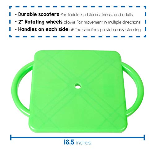 hand2mind Green Indoor Scooter Board with Safety Handles for Kids Ages 6-12, Plastic Floor Scooter Board with Rollers, Physical Education for Home, Homeschool Supplies (Pack of 1) by ETA hand2mind