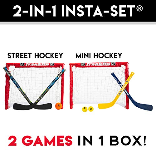 Franklin Sports Kids Folding Hockey 2 Goal Set - NHL - Street Hockey & Knee Hockey - Includes 2 Adjustable Hockey Sticks, 2 Knee Hockey Sticks, 2 Hockey Balls - 24 x 19 x 19 Inch Goal from Franklin Sports