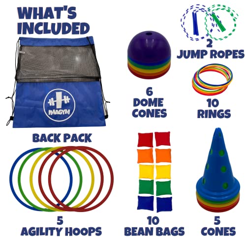 Imagym Obstacle Course For Kids - Ninja Warrior Ring Toss - Bean Bag Toss - Stepping Stones for Kids, Carnival Games, Recess Toy - Indoor Play Equipment for Kids - Playground Toys, Jump Ropes for Kids from Imagym