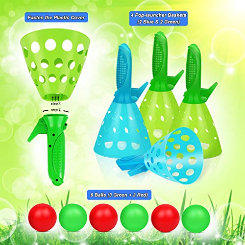 Outdoor Indoor Game Activities for Kids, Pop-Pass-Catch Ball Game with 4 Catch Launcher Baskets and 6 Balls, Valentines Day Gifts Birthday Party Favors Beach Toys for Kids Age 5 6 7 8 9 10+ and Adults from Lydaz
