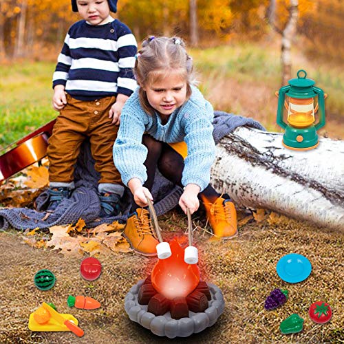 MITCIEN Camping Toys Play Set, Pretend Campfire, play food for kids with Oil Lantern, Pretend Fruits Vegetables Cutting, S'Mores, Indoor Outdoor Toys for Toddler by MITCIEN