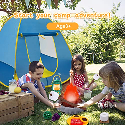 MITCIEN Camping Toys Play Set, Pretend Campfire, play food for kids with Oil Lantern, Pretend Fruits Vegetables Cutting, S'Mores, Indoor Outdoor Toys for Toddler by MITCIEN