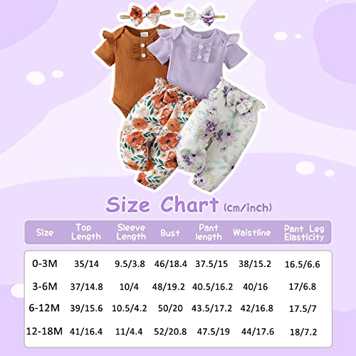 Tokidaring Newborn Baby Girl Clothes Romper Pants Set Floral Infant Outfits Cotton Baby Clothes for Girls 0-18 Months (purple short sleeve, 12-18M) by 