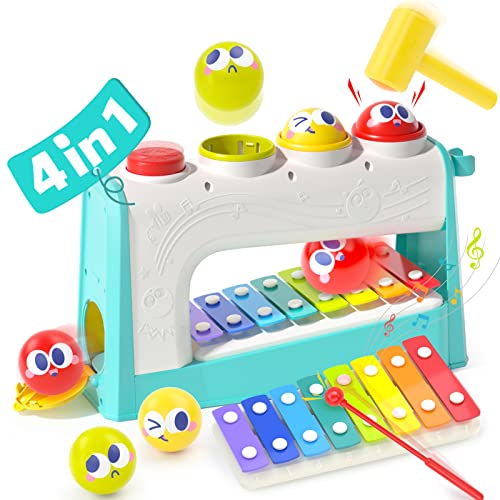 HOLA Toys for 1 Year Old Boy Gifts- 4 in1 Musical Pounding Toy with Xylophone, Baby Toys 12-18 Months, Learning & Education Toys for Toddler Toys Age 1-2 3, Montessori Toys for 1 Year Old Girl Gifts from HOLA
