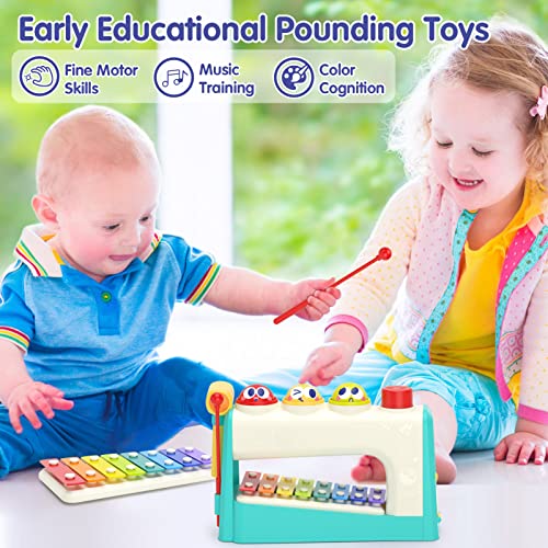 HOLA Toys for 1 Year Old Boy Gifts- 4 in1 Musical Pounding Toy with Xylophone, Baby Toys 12-18 Months, Learning & Education Toys for Toddler Toys Age 1-2 3, Montessori Toys for 1 Year Old Girl Gifts from HOLA