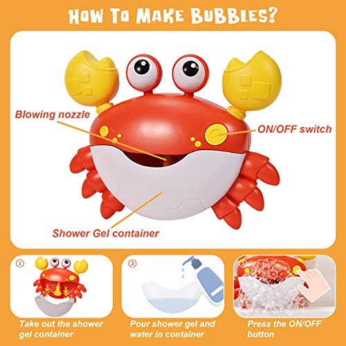 Crab Bath Toys for Toddlers 1-3 2-4 Bathtub Bubble Maker with Music Automatic Kids Bathtub Bubble Machine Baby Bath Toys for Infants 6-12 12-18 Months Birthday Gifts for 1 2 3 Year Old Boys Girls from poycuna
