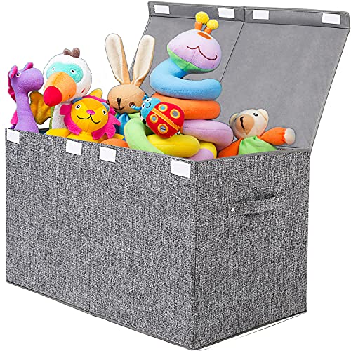 Large Toy Box Chest Storage with Flip-Top Lid, Collapsible Kids Storage Boxes Container Bins for Childrens Toys, Playroom Organizers, 25"x13" x16" (Linen Gray) from popoly