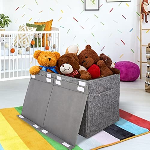 Large Toy Box Chest Storage with Flip-Top Lid, Collapsible Kids Storage Boxes Container Bins for Childrens Toys, Playroom Organizers, 25"x13" x16" (Linen Gray) from popoly