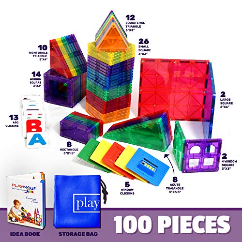 Playmags 100-Piece Colorful Tile Set, Unique Award-Winning Magnetic Building Tiles for Kids, Creativity and Educational Building Toys for Children, STEM Approved from Playmags