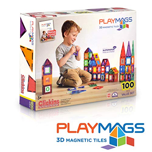 Playmags 100-Piece Colorful Tile Set, Unique Award-Winning Magnetic Building Tiles for Kids, Creativity and Educational Building Toys for Children, STEM Approved from Playmags