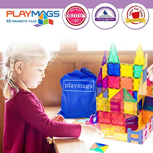 Playmags 100-Piece Colorful Tile Set, Unique Award-Winning Magnetic Building Tiles for Kids, Creativity and Educational Building Toys for Children, STEM Approved from Playmags