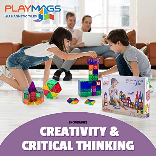 Playmags 100-Piece Colorful Tile Set, Unique Award-Winning Magnetic Building Tiles for Kids, Creativity and Educational Building Toys for Children, STEM Approved from Playmags