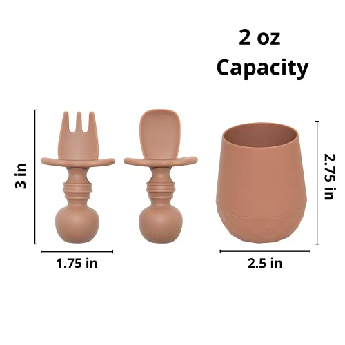Tooshka Silicone Baby Utensils & Tiny Cup (Terra Cotta) - Bpa Free - Baby Led Weaning - Baby Spoon, Fork & Training Cup for 6 Months+ Anti-Choke Baby Feeding Supplies from ANRC Goods Factories