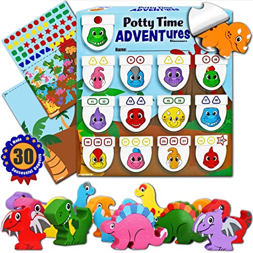 LIL ADVENTS Potty Time Adventures Potty Training Game - 14 Wood Block Toys, Chart, Activity Board, Stickers and Reward Badge for Toilet Training, Dinosaurs from Lil Advents