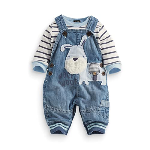 LvYinLi Cute Baby Boy Clothes Suit Toddler Boys' Striped Long Sleeve T-Shirt+Denim Overalls Jumpsuit Pants Outfits Sets (9-14 Months, Blue) from 