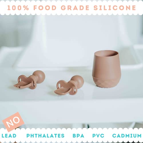 Tooshka Silicone Baby Utensils & Tiny Cup (Terra Cotta) - Bpa Free - Baby Led Weaning - Baby Spoon, Fork & Training Cup for 6 Months+ Anti-Choke Baby Feeding Supplies from ANRC Goods Factories