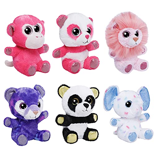 Nleio Cute Stuffed Animal Plush Toys, 5 Inch Small Stuffed Animals with Lion, Monkey, Elephant, Pink Bear, Purple Bear, Panda, Adorable & Washable, Gift Stuffed Plush Toy for Ages 0+ Baby Kids, 6 Pcs by Nleio