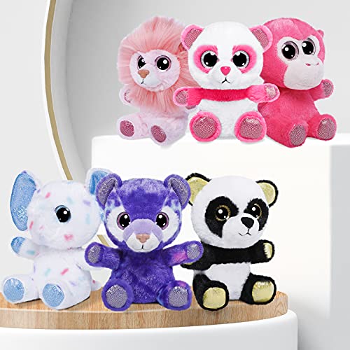 Nleio Cute Stuffed Animal Plush Toys, 5 Inch Small Stuffed Animals with Lion, Monkey, Elephant, Pink Bear, Purple Bear, Panda, Adorable & Washable, Gift Stuffed Plush Toy for Ages 0+ Baby Kids, 6 Pcs by Nleio