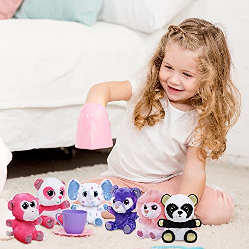 Nleio Cute Stuffed Animal Plush Toys, 5 Inch Small Stuffed Animals with Lion, Monkey, Elephant, Pink Bear, Purple Bear, Panda, Adorable & Washable, Gift Stuffed Plush Toy for Ages 0+ Baby Kids, 6 Pcs by Nleio