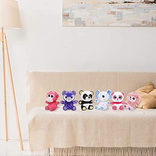 Nleio Cute Stuffed Animal Plush Toys, 5 Inch Small Stuffed Animals with Lion, Monkey, Elephant, Pink Bear, Purple Bear, Panda, Adorable & Washable, Gift Stuffed Plush Toy for Ages 0+ Baby Kids, 6 Pcs by Nleio