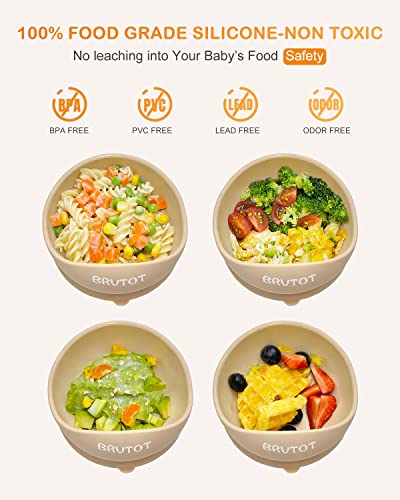 BRVTOT Stay Put Suction Bowls for Baby Kid, Food Grade Silicone Bowl and Spoon Set for Baby Led Weaning, Toddler Dishes & Utensils for Babies Self Feeding, Silicone Baby Feeding Set BPA Free 12 Oz from SHENZHEN HONGBO TRADING CO.,LTD.