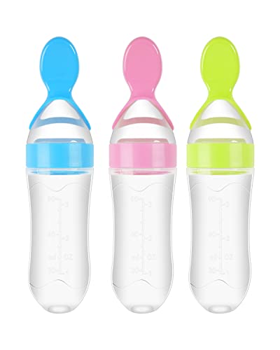 Baby Food Feeder, 3 Pack Squeeze Feeding Spoons, Silicone Baby Feeding Supplies, 3 oz Food Dispensing Spoon for Boys Girl Kids Toddlers by DF001