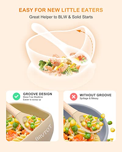 BRVTOT Stay Put Suction Bowls for Baby Kid, Food Grade Silicone Bowl and Spoon Set for Baby Led Weaning, Toddler Dishes & Utensils for Babies Self Feeding, Silicone Baby Feeding Set BPA Free 12 Oz from SHENZHEN HONGBO TRADING CO.,LTD.
