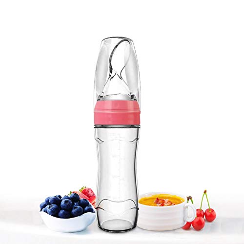 Baby Mate Silicone Baby Food Dispensing Spoon Feeder (Pink, 4oz/120ml, for 4 Months+ Babies) - Silicone Travel Infa Feeder Infant Feeders for Cereal and Baby Food - Silicone Squeeze Feeder with Spoon from BABY MATE BABY SAFETY SOLUTIONS LLC