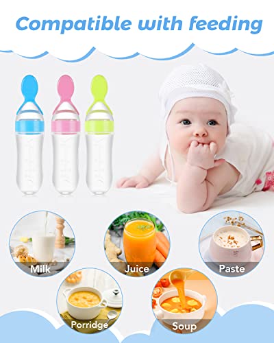 Baby Food Feeder, 3 Pack Squeeze Feeding Spoons, Silicone Baby Feeding Supplies, 3 oz Food Dispensing Spoon for Boys Girl Kids Toddlers by DF001