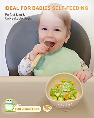 BRVTOT Stay Put Suction Bowls for Baby Kid, Food Grade Silicone Bowl and Spoon Set for Baby Led Weaning, Toddler Dishes & Utensils for Babies Self Feeding, Silicone Baby Feeding Set BPA Free 12 Oz from SHENZHEN HONGBO TRADING CO.,LTD.