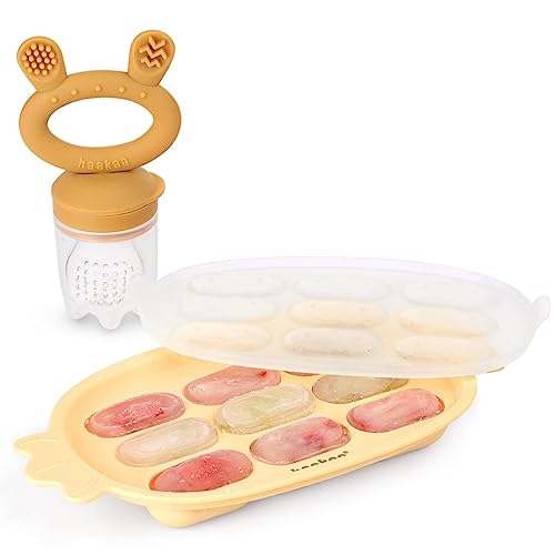 Haakaa Baby Fruit Food Feeder & Silicone Nibble Tray Combo - Breastmilk Popsicle Mold for Teething, Silicone Pacifier Feeder and Teether for Baby Teething & Infant Self Feeding by haakaa