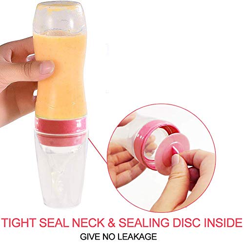Baby Mate Silicone Baby Food Dispensing Spoon Feeder (Pink, 4oz/120ml, for 4 Months+ Babies) - Silicone Travel Infa Feeder Infant Feeders for Cereal and Baby Food - Silicone Squeeze Feeder with Spoon from BABY MATE BABY SAFETY SOLUTIONS LLC