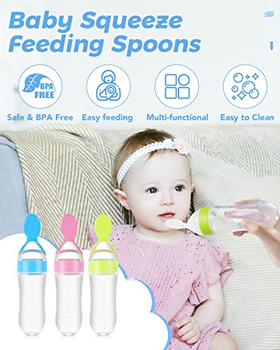 Baby Food Feeder, 3 Pack Squeeze Feeding Spoons, Silicone Baby Feeding Supplies, 3 oz Food Dispensing Spoon for Boys Girl Kids Toddlers by DF001