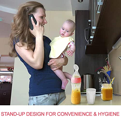 Baby Mate Silicone Baby Food Dispensing Spoon Feeder (Pink, 4oz/120ml, for 4 Months+ Babies) - Silicone Travel Infa Feeder Infant Feeders for Cereal and Baby Food - Silicone Squeeze Feeder with Spoon from BABY MATE BABY SAFETY SOLUTIONS LLC