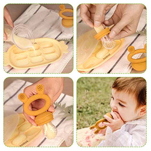 Haakaa Baby Fruit Food Feeder & Silicone Nibble Tray Combo - Breastmilk Popsicle Mold for Teething, Silicone Pacifier Feeder and Teether for Baby Teething & Infant Self Feeding by haakaa