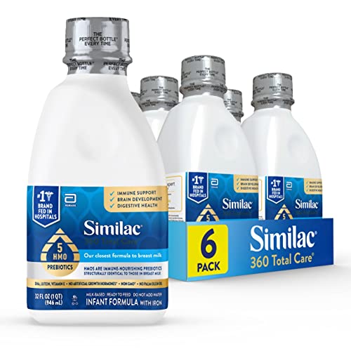 Similac 360 Total Care Infant Formula with 5 HMO Prebiotics, Our Closest Formula to Breast Milk, Non-GMO, Baby Formula, Ready-to-Feed 32-fl-oz Bottle (Case of 6) by Abbott Laboratories