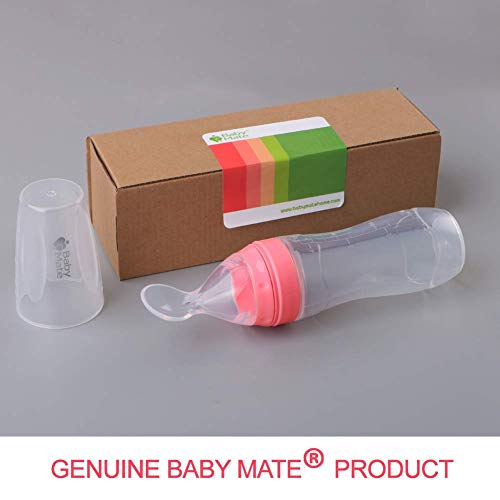 Baby Mate Silicone Baby Food Dispensing Spoon Feeder (Pink, 4oz/120ml, for 4 Months+ Babies) - Silicone Travel Infa Feeder Infant Feeders for Cereal and Baby Food - Silicone Squeeze Feeder with Spoon from BABY MATE BABY SAFETY SOLUTIONS LLC