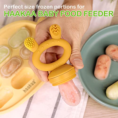 Haakaa Baby Fruit Food Feeder & Silicone Nibble Tray Combo - Breastmilk Popsicle Mold for Teething, Silicone Pacifier Feeder and Teether for Baby Teething & Infant Self Feeding by haakaa