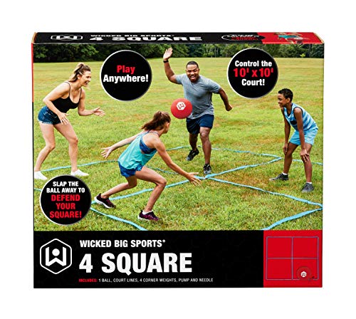 Wicked Big Sports 4 Square Game with Court Lines for Outdoor Play in The Backyard, Beach, Park, Fun for All, red (1925) from Wicked Big Sports
