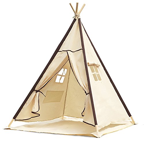 Lavievert Indian Canvas Teepee Children Playhouse Kids Play Tent for Indoor or Outdoor Play â Come with A Water Resistant Bottom Mat from Lavievert