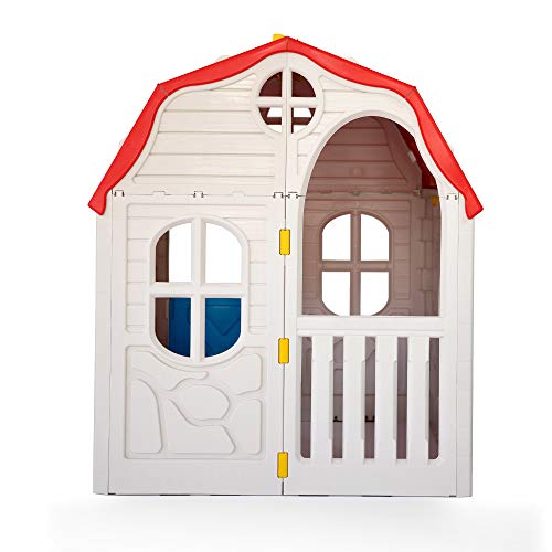 Ram Quality Products Kid's Classic Real Feel Cottage Compact Foldable Plastic Toddler Outdoor Playhouse for Children Ages 2 Years Old and Up, White by Ram Quality Products